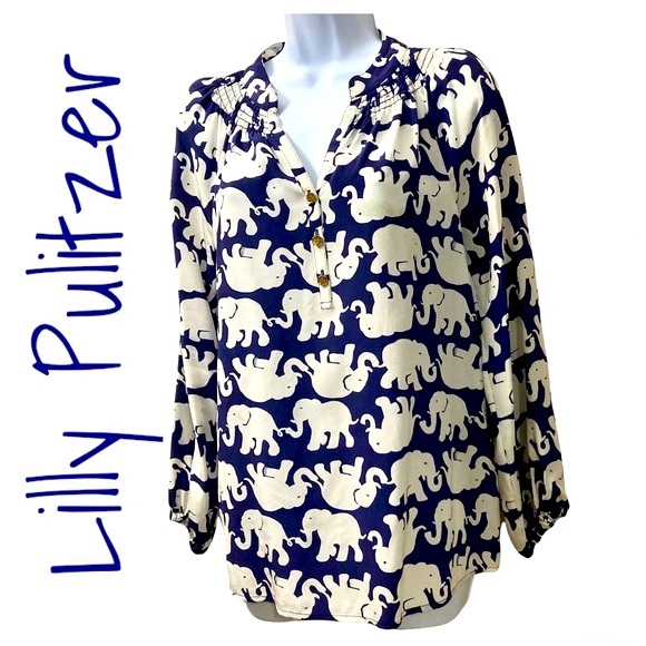 Lilly Pulitzer XS Blue Elephant Print Lightweight Navy EUC - Picture 4 of 6